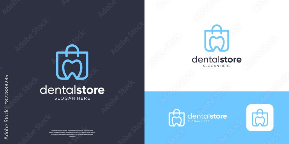 Simple dental clinic and shopping bag symbol logo design.