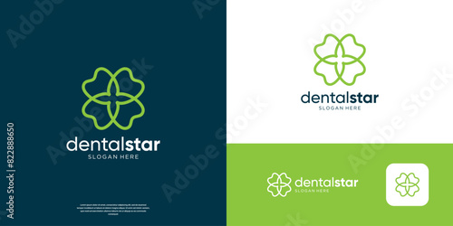 Dentistry logo design template. Abstract geometric dental and star symbol logo.