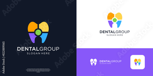 Colorful dental care logo and human symbol logo design.