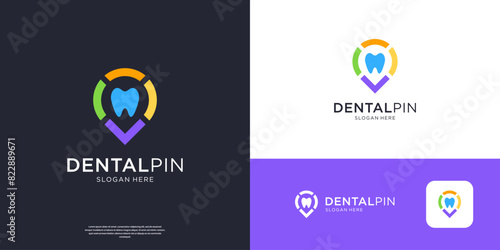 Dental care location map logo design template.