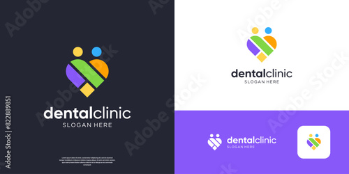 Colorful dental care logo template. Duo people symbol with abstract love logo design. photo
