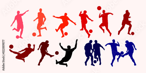 Set of silhouttes football, soccer player icon character vector illustration. isolated on white.