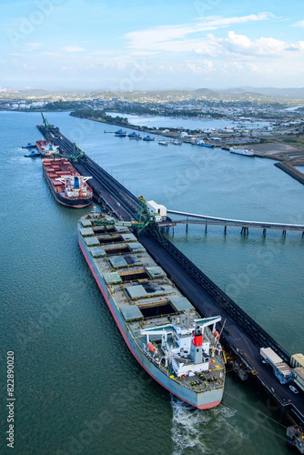 coal ship at the coal terminal wharf in gladstone, queensland