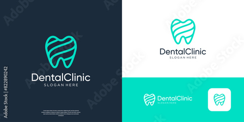 Minimalist dental clinic logo template. Modern linear health care logo design symbol.