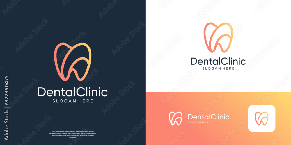 Simple dental care logo design line art. Simple dental care logo design line art.