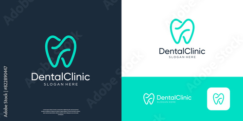 Dental care logo design with line art style.