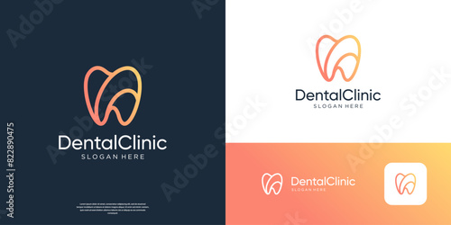 Simple dental care logo design line art.