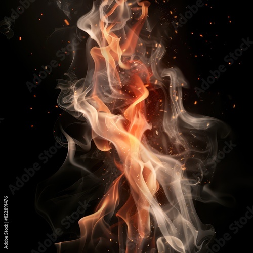 realistic wide fire with smoke white background