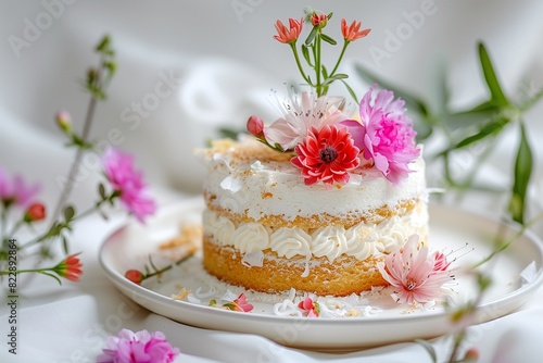 cake with cream and rose