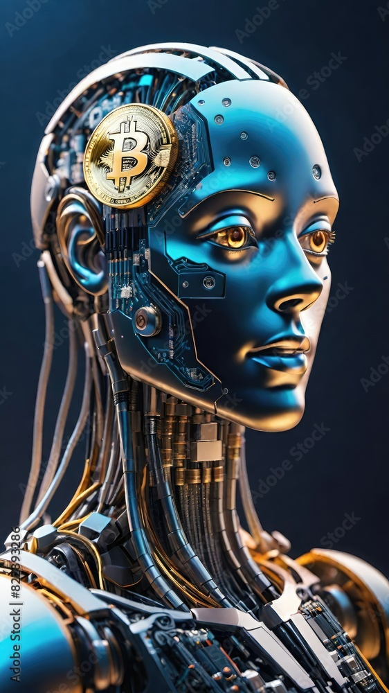 Artificial intelligence bitcoin robot, crypto currency, cyber security, financial futuristic digital tecnology concept image. Artificial intelligence bitcoin robot, crypto currency, cyber security, financial futuristic digital tecnology concept image.