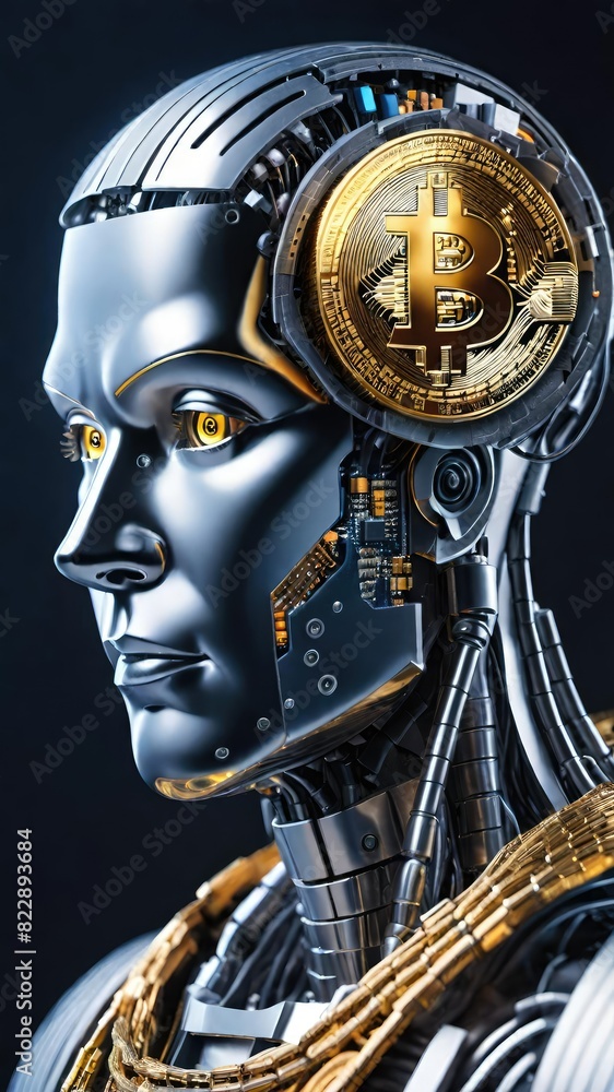 Artificial intelligence bitcoin robot, crypto currency, cyber security, financial futuristic digital tecnology concept image. Artificial intelligence bitcoin robot, crypto currency, cyber security, financial futuristic digital tecnology concept image.