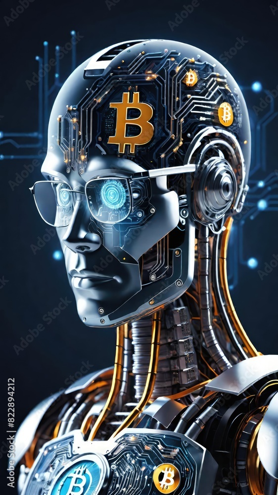 Artificial intelligence bitcoin robot, crypto currency, cyber security, financial futuristic digital tecnology concept image. Artificial intelligence bitcoin robot, crypto currency, cyber security, financial futuristic digital tecnology concept image.