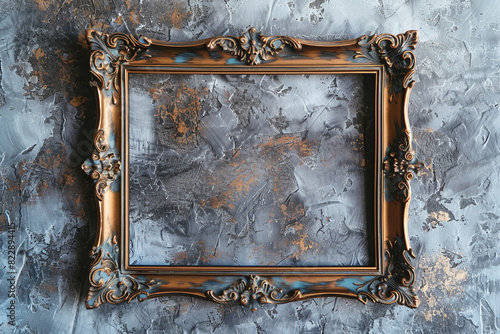 Expanded view of a medium-sized rose gold frame against stone gray grunge wallpaper.