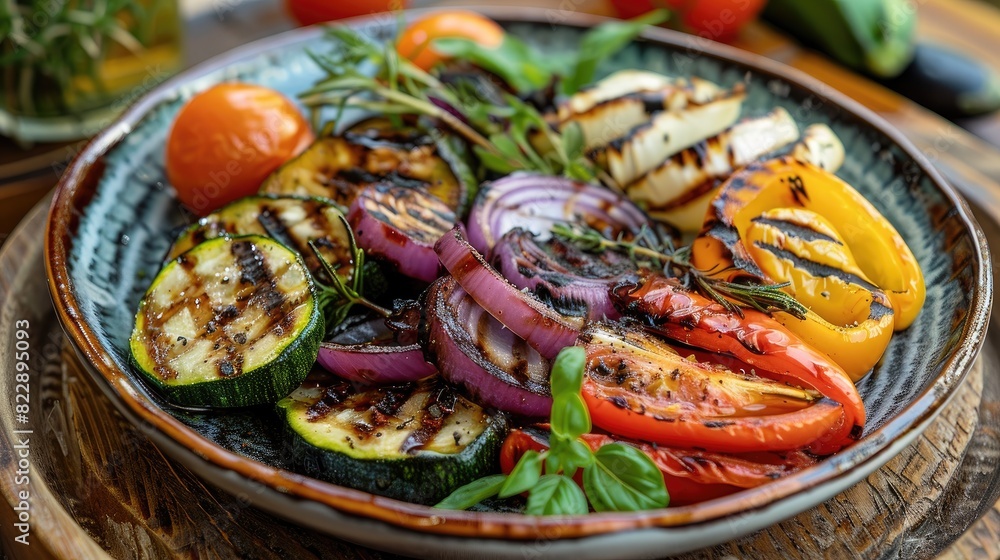 Grilled Vegetables Plate with Zucchini, Bell Peppers, Onions, and Fresh Herbs Grilled Vegetables Plate with Zucchini, Bell Peppers, Onions, and Fresh Herbs