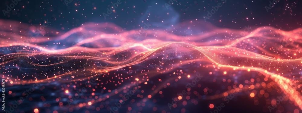 Abstract Glowing Waveforms and Sparkling Particles in a Futuristic Digital Landscape