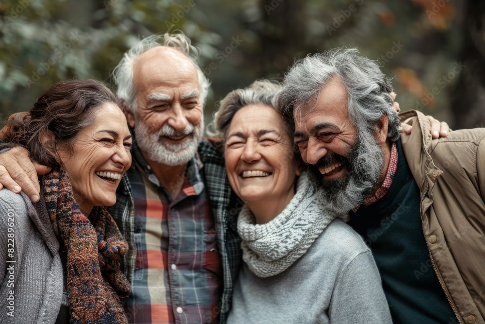 Group of senior friends having fun in the park. They are smiling and looking at camera. Group of senior friends having fun in the park. They are smiling and looking at camera.