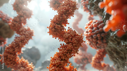 A 3D rendered of a nucleoid region within a bacterial cell, highlighting the DNA strands photo