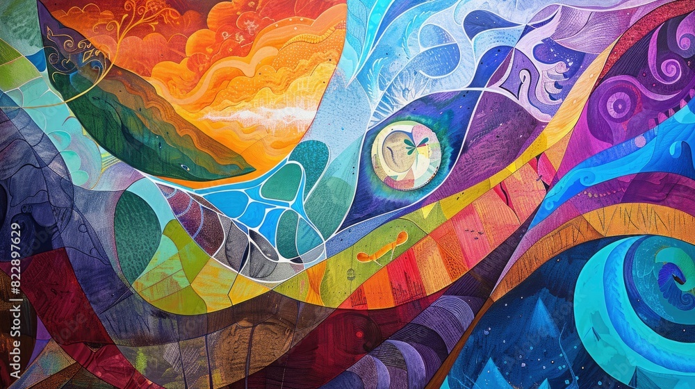 Fototapeta premium Democratic Party, US Declaration of Independence, chromatic dreamscapes in fantasy art, contemporary street murals, HD