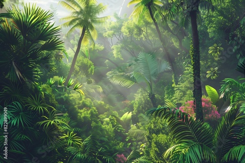 vivid tropical rainforest in bright sunny weather