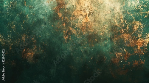 An artistic texture abstract background of green and gold painted on wall. Beautiful painting painted with oil colored or acrylic or watercolor in green and gold colors with canvas texture. AIG42. photo