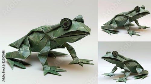 A stepbystep sequence showing the folding of an origami frog, photo