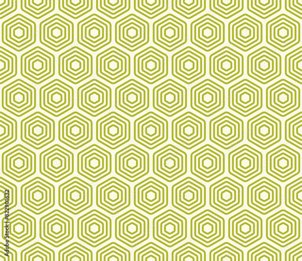 Hexagon vector pattern. Olive Green color on matching background. Bold stacked rounded hexagons mosaic cells. Hexagonal cells. Seamless pattern. Tileable vector illustration.