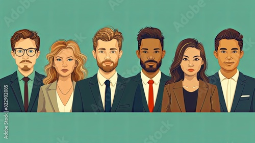 Business team at work. Large group of business workers wide format. Business vector illustration