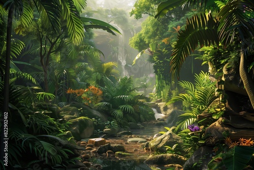 vivid tropical rainforest in bright sunny weather