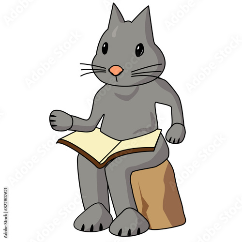 A bunny sitting on rock and reading a book, kid enjoying reading,  character vector Illustration