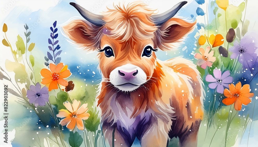 cute baby highland cow watercolor illustration cute baby highland cow watercolor illustration