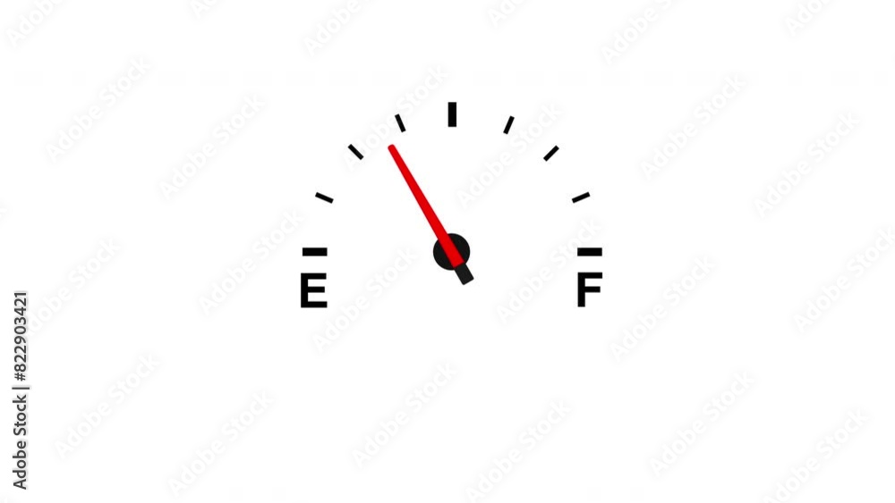 Empty gas fuel gauge dial 2d animation white screen Empty gas fuel gauge dial 2d animation white screen