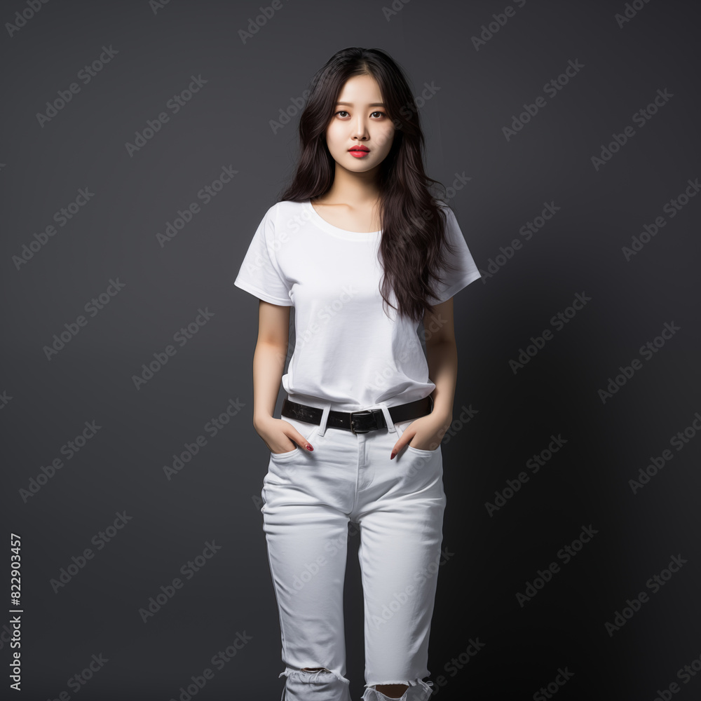 Portrait of a young Asian woman wearing a white t-shirt Portrait of a young Asian woman wearing a white t-shirt