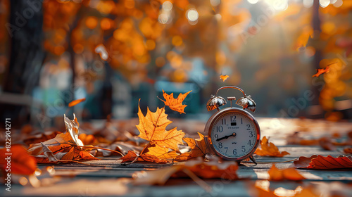 Daylight Saving Time. Alarm clock and orange background.
