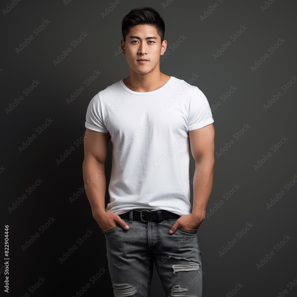 Young Asian man wearing a white t-shirt Young Asian man wearing a white t-shirt