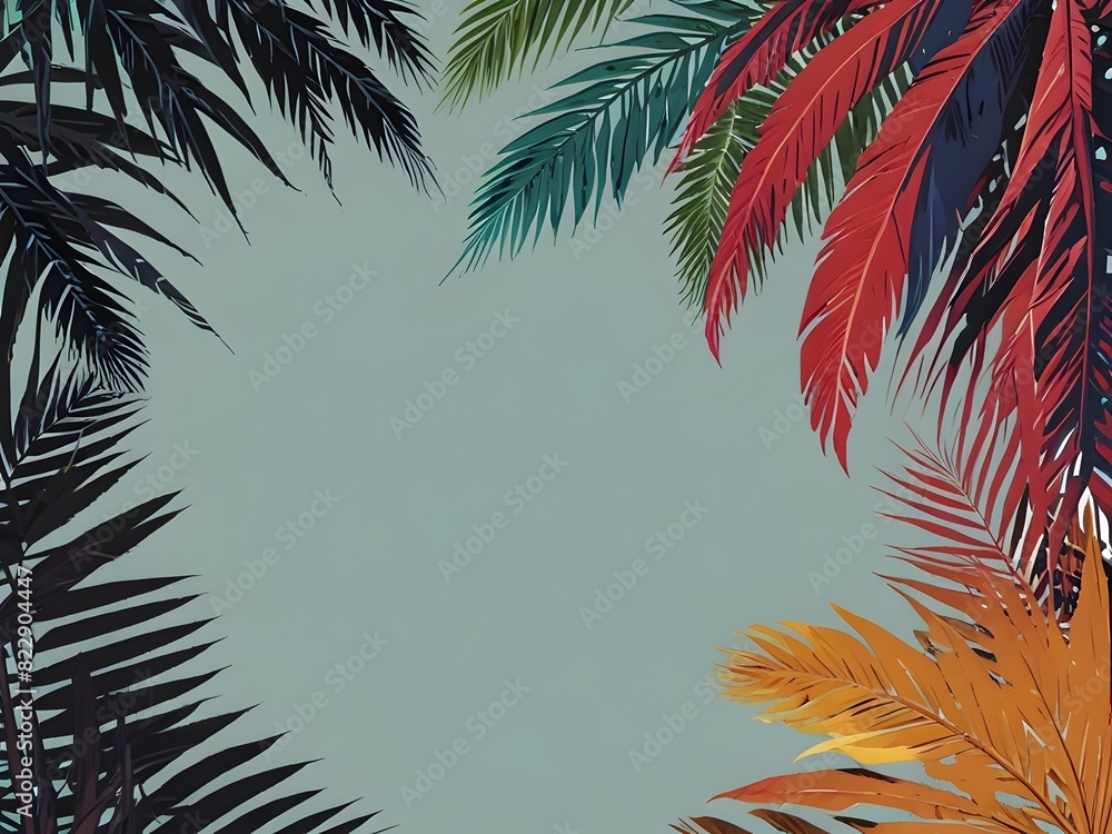 A tropical-themed blank text box with palm leaves and vibrant colors, perfect for summer content, generative AI
