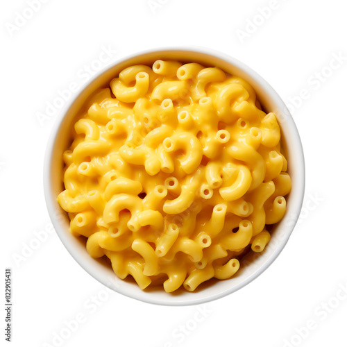 Obraz na płótnie A bowl of macaroni and cheese, cheesy and creamy, from an overhead perspective. w salonie