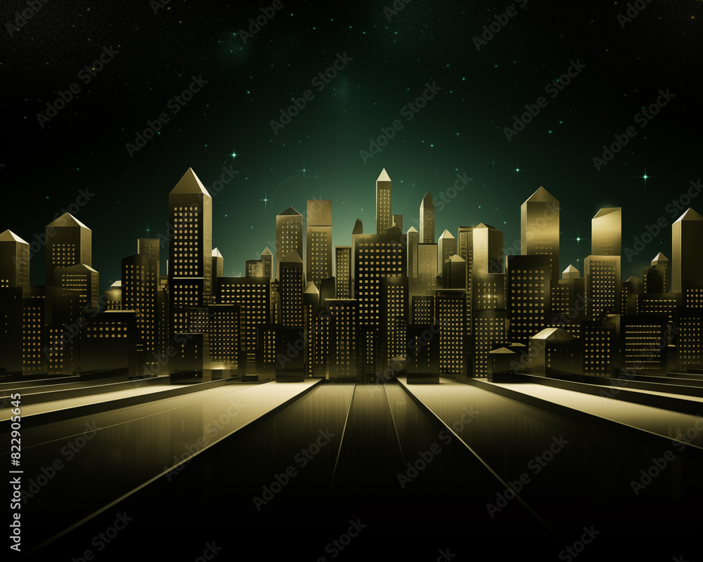 3d city image, green and gold, luxurious and beautiful