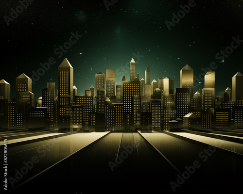 3d city image  green and gold  luxurious and beautiful