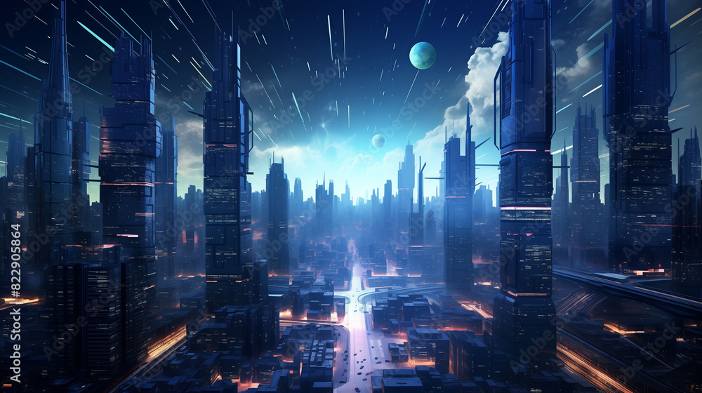 Fototapeta premium Image of a futuristic cyberpunk city