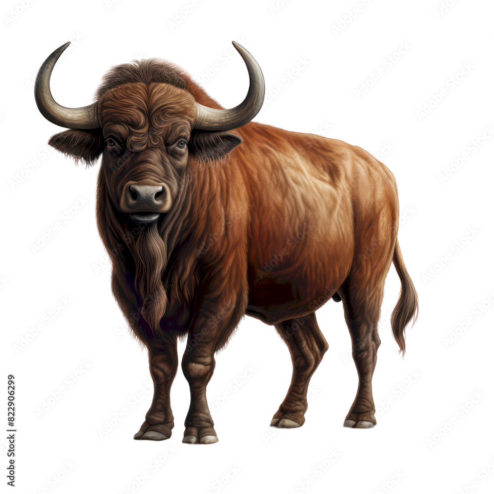 A majestic brown bull with large horns stands against a black background. The bull looks directly at the viewer with a serious expression. A majestic brown bull with large horns stands against a black background. The bull looks directly at the viewer with a serious expression.
