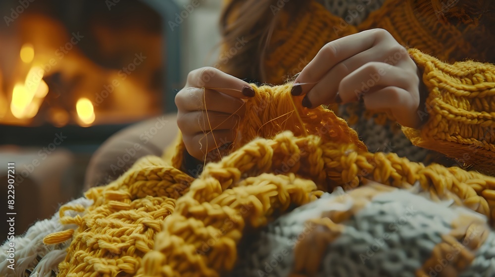 Warm Knitting Mustard Yarn and Crafting Hands.
Crafting Comfort Knitting Hands with Mustard Yarn