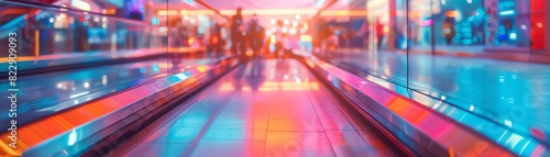 Colorful futuristic bowling alley with vibrant lights and lanes. People enjoying games in a lively and modern entertainment space.