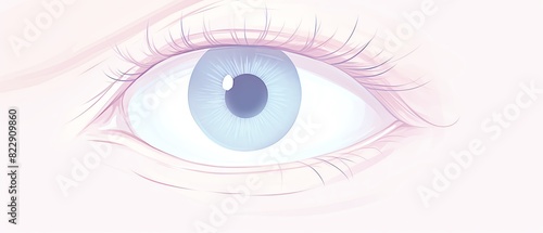 Detailed illustration of a blue human eye with soft shading, highlighting the intricate details of the iris and eyelashes on a light background.