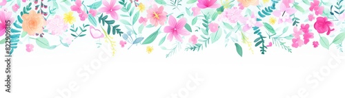 Beautiful watercolor floral background with vibrant spring flowers and foliage in pastel colors  perfect for invitations or stationery design.