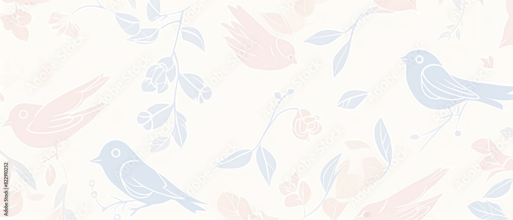 Seamless pattern of pastel-colored birds and branches, perfect for fabric designs, backgrounds, and greeting cards.
