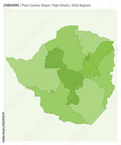 Zimbabwe plain country map. High Details. Solid Regions style. Shape of Zimbabwe. Vector illustration.