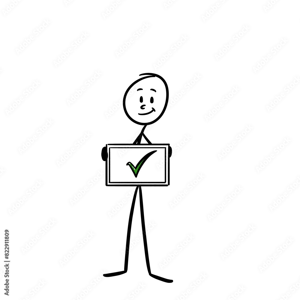 stick figure happy by holding a checkmarked board stick figure happy by holding a checkmarked board