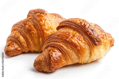 Freshly baked croissants with a golden crust on a white background