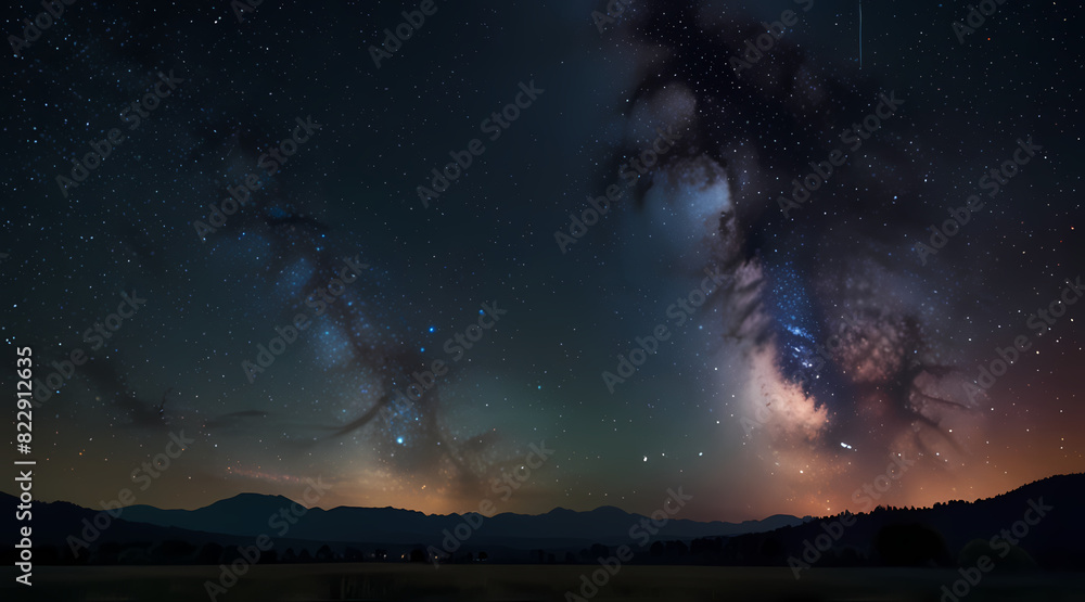 Naklejka premium Colorful Milky Way Galaxy Night Star Landscape