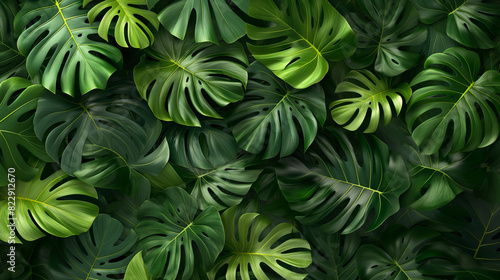 Wallpaper Mural Dark nature background with the concept of tropical leaves, many monstera leaves. Torontodigital.ca